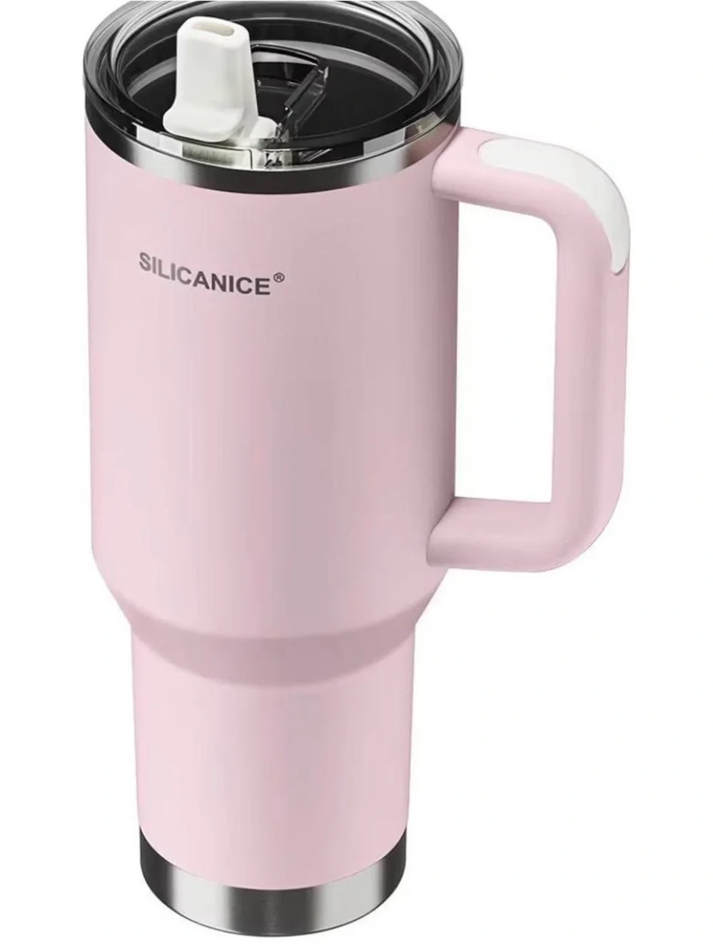 NEW Silicadice Pink Insulated Travel Mug with Handle & Straw